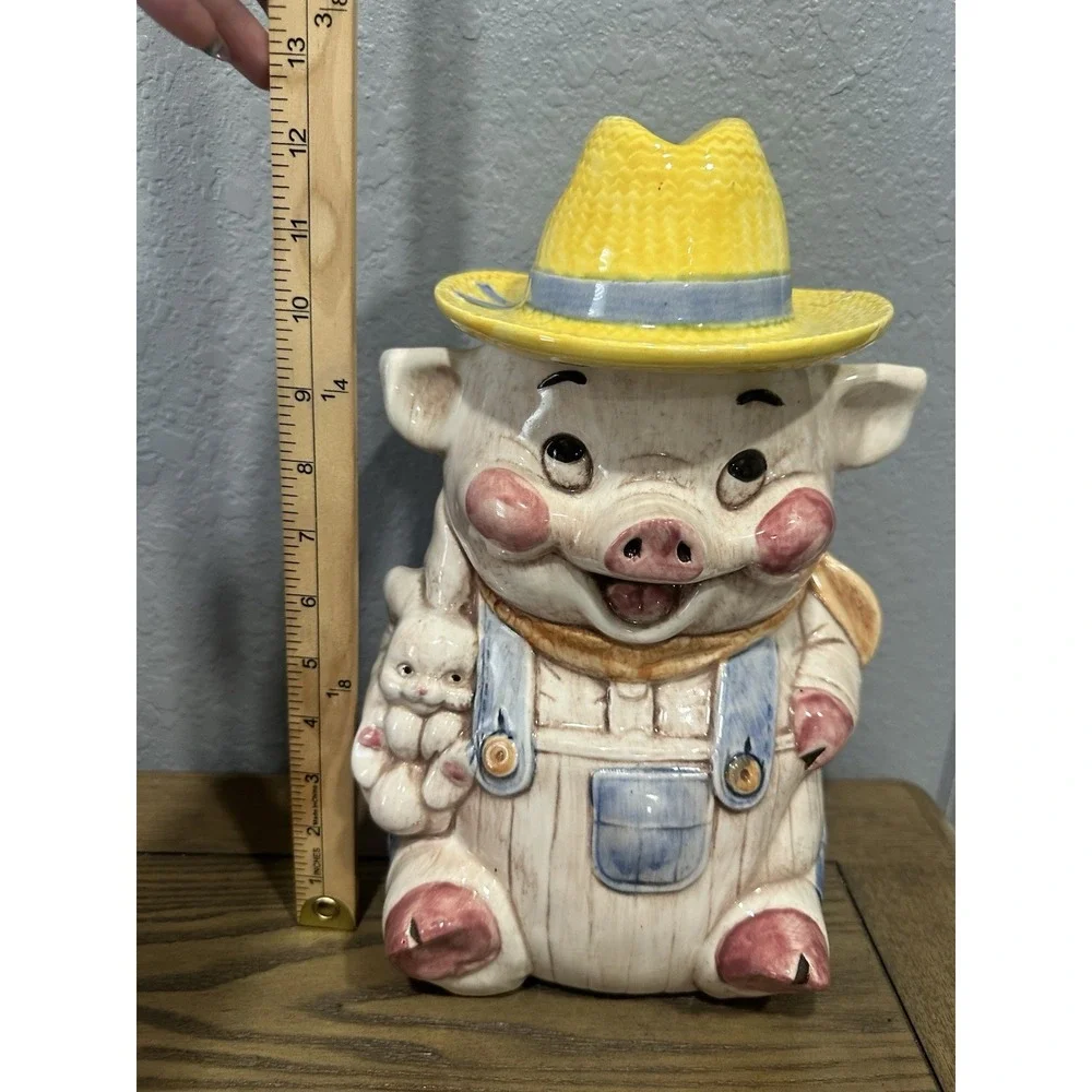 Vintage Treasure Craft Farmer Hog Pig Cookie Jar 12 in Made in USA 1960s